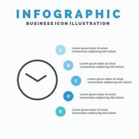 icône de ligne d'horloge de base avec 5 étapes présentation infographie fond vecteur