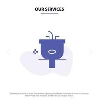nos services bassin salle de bain nettoyage douche lavage solide glyphe icône modèle de carte web vecteur