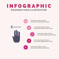 doigt quatre geste gauche solide icône infographie 5 étapes présentation fond vecteur