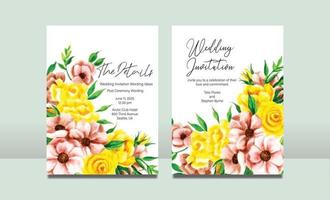 beau jeu de cartes d'invitation de mariage floral en fleurs vecteur