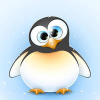 mignon petit pingouin curieux de dessin animé sur le fond de neige bleue vecteur