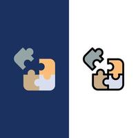 puzzle science solution icônes plat et ligne remplie icône ensemble vecteur fond bleu
