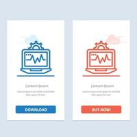 réglage de l'ordinateur portable informatique bleu et rouge téléchargez et achetez maintenant le modèle de carte de widget web vecteur
