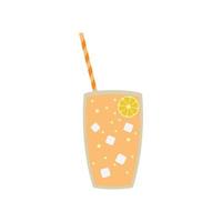 verre de limonade avec glaçons, tranche de citron, tube à cocktail. illustration vectorielle dans un style plat sur fond blanc. vecteur