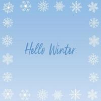 fond coloré lumineux avec des flocons de neige blancs et bonjour lettrage d'hiver vecteur