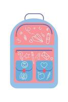 sac à dos scolaire multicolore. illustration vectorielle dans un style plat avec des dessins de griffonnage vecteur