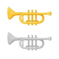 symbole d'instrument de musique trompette en couleur or et argent ensemble illustration vecteur