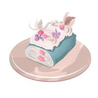 la paix du gâteau bleu avec des baies crème et roses et des fleurs violettes sur vecteur