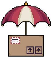 boîte en carton pixel art avec parapluie, icône vectorielle protégée par emballage pour jeu 8 bits sur fond blanc vecteur