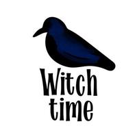 illustration de corbeau noir avec texte sorcière temps isolé sur fond blanc vecteur