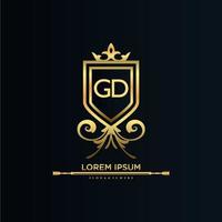 gd lettre initiale avec modèle royal.élégant avec vecteur de logo de couronne, illustration vectorielle de logo de lettrage créatif.