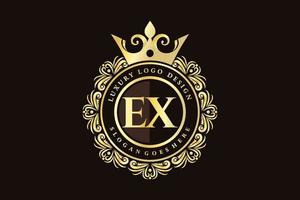 ex lettre initiale or calligraphique féminin floral monogramme héraldique dessiné à la main antique style vintage luxe logo design vecteur premium