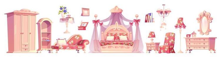 chambre rose, ensemble vectoriel de meubles de chambre princesse