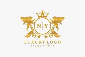 modèle de logo initial ny lettre lion royal luxe en art vectoriel pour restaurant, royauté, boutique, café, hôtel, héraldique, bijoux, mode et autres illustrations vectorielles.