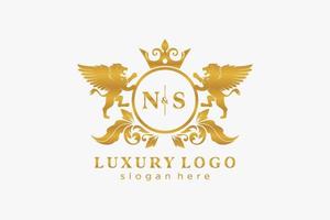 modèle initial de logo de luxe ns lettre lion royal dans l'art vectoriel pour le restaurant, la royauté, la boutique, le café, l'hôtel, l'héraldique, les bijoux, la mode et d'autres illustrations vectorielles.