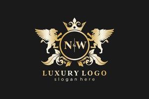 modèle initial de logo de luxe nw lettre lion royal dans l'art vectoriel pour le restaurant, la royauté, la boutique, le café, l'hôtel, l'héraldique, les bijoux, la mode et d'autres illustrations vectorielles.