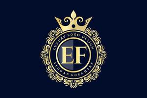 ef lettre initiale or calligraphique féminin floral monogramme héraldique dessiné à la main antique vintage style luxe logo design vecteur premium