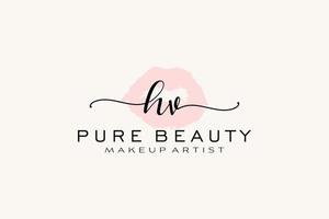 création initiale de logo préfabriqué pour les lèvres aquarelle hv, logo pour la marque d'entreprise de maquilleur, création de logo de boutique de beauté blush, logo de calligraphie avec modèle créatif. vecteur
