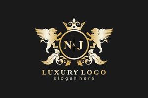 modèle initial de logo de luxe nj lettre lion royal en art vectoriel pour restaurant, royauté, boutique, café, hôtel, héraldique, bijoux, mode et autres illustrations vectorielles.