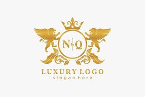 modèle initial de logo de luxe nq lettre lion royal en art vectoriel pour restaurant, royauté, boutique, café, hôtel, héraldique, bijoux, mode et autres illustrations vectorielles.