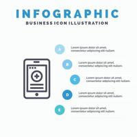 icône de ligne d'hôpital de téléphone portable médical avec fond d'infographie de présentation en 5 étapes vecteur