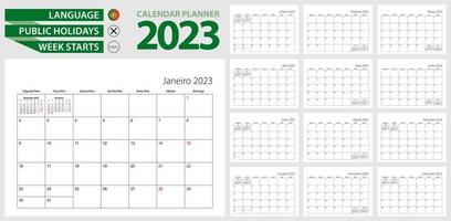 planificateur de calendrier portugais pour 2023. langue portugaise, la semaine commence à partir du lundi. vecteur