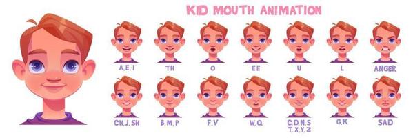 animation de bouche de garçon, expression, prononciation vecteur