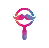 modèle de conception de logo de moustache de recherche. moustache et loupe pour un logo d'espion détective. vecteur