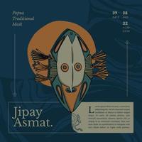 affiche indonésie masque traditionnel en papouasie appelé jipay asmat illustration dessinée à la main inspiration de conception vecteur