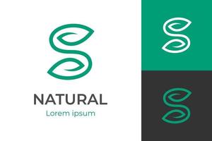 lettre initiale s nature feuille verte logo design dessin au trait style vecteur symbole icône conception avec réutilisation des feuilles, concept de recyclage pour un modèle de logo à base de plantes respectueux de l'environnement