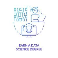 gagnez l'icône de concept de dégradé bleu de diplôme en science des données. programme d'études supérieures. devenir scientifique des données illustration de la ligne mince de l'idée abstraite. dessin de contour isolé. vecteur