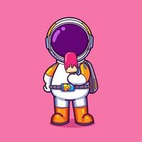 l'astronaute mange une glace du supermarché qu'il a achetée vecteur