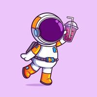 l'heureux astronaute boit un boba et le montre à d'autres personnes vecteur