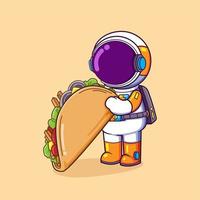 l'astronaute affamé prend un petit déjeuner avec un gros sandwich à la salade à portée de main vecteur