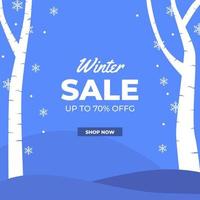 promotion de bannière d'offre de vente d'hiver avec vue sur le paysage d'arbre blanc de branche et fond bleu vecteur