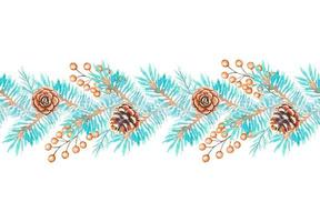 bordure de noël aquarelle avec branches de sapin, cônes de sapin. vecteur