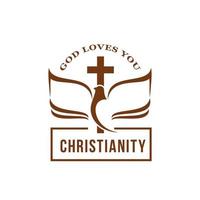 icône de l'église chrétienne avec colombe de l'esprit saint, croix vecteur
