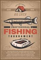 affiche de vecteur pour le tournoi de pêche professionnel