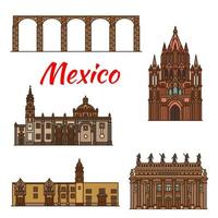 mexique repères architecture vecteur ligne icônes