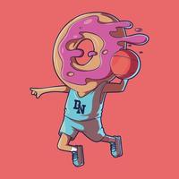 Donut jouant à l'illustration vectorielle de basket-ball. nourriture, concept de design sportif. vecteur