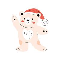 mignon ours polaire souriant portant un bonnet de noel rouge vecteur