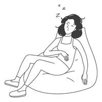 illustration de contour d'une fille dormant sur une chaise sans cadre vecteur