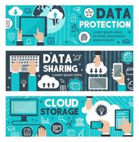 bannières de vecteur de partage web cloud protection des données
