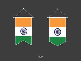 drapeau de l'inde sous diverses formes, vecteur de fanion de drapeau de football, illustration vectorielle.
