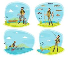 icône de sport de pêche de pêcheur avec poisson vecteur