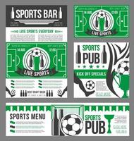 bannière de pub de sport de football de ballon de football et de bière vecteur