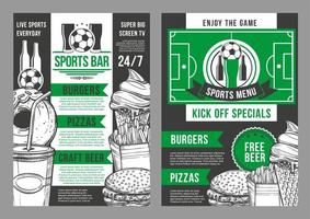 conception de menu de pub de football de bar de sport de vecteur de football