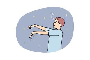 homme en pyjama somnambule la nuit. jeune homme endormi en pyjama marchant dans le sommeil. illustration vectorielle. vecteur