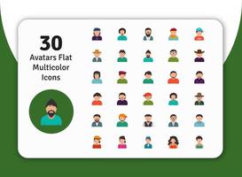 30 avatars de garçons icônes multicolores plates vecteur