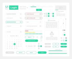 kit d'éléments d'interface utilisateur de procédure de connexion. composants vectoriels isolés de sécurité. menus de navigation plats et modèle de boutons d'interface. collection de widgets de conception web pour application mobile avec thème sombre vecteur